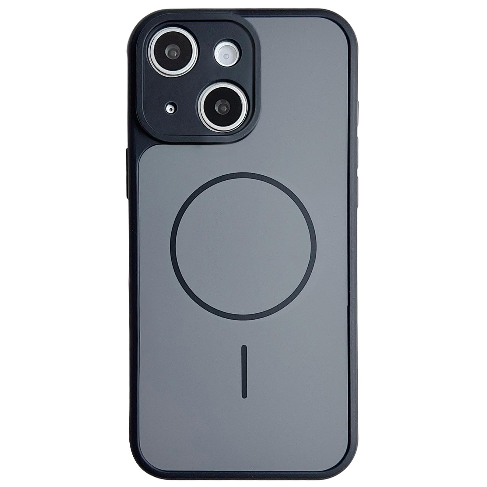 For iPhone 15 Skin Feel Color Blocking Cooling Magnetic Phone Case(Black) - Shopkiz.com