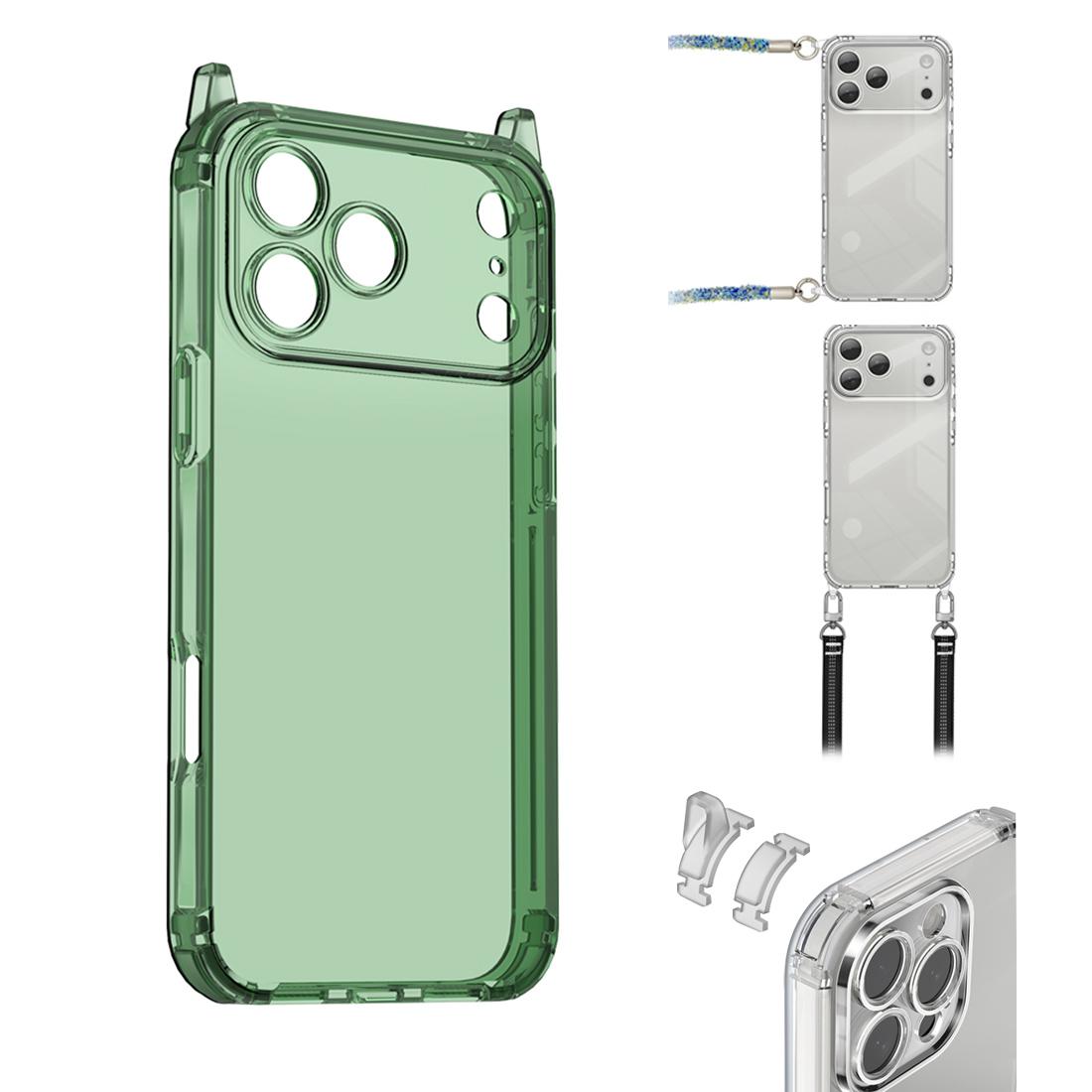 For iPhone 17 Pro XDcase Candy DIY Detachable Lanyard Hole Shockproof Phone Case(Transparent Green) - Shopkiz.com