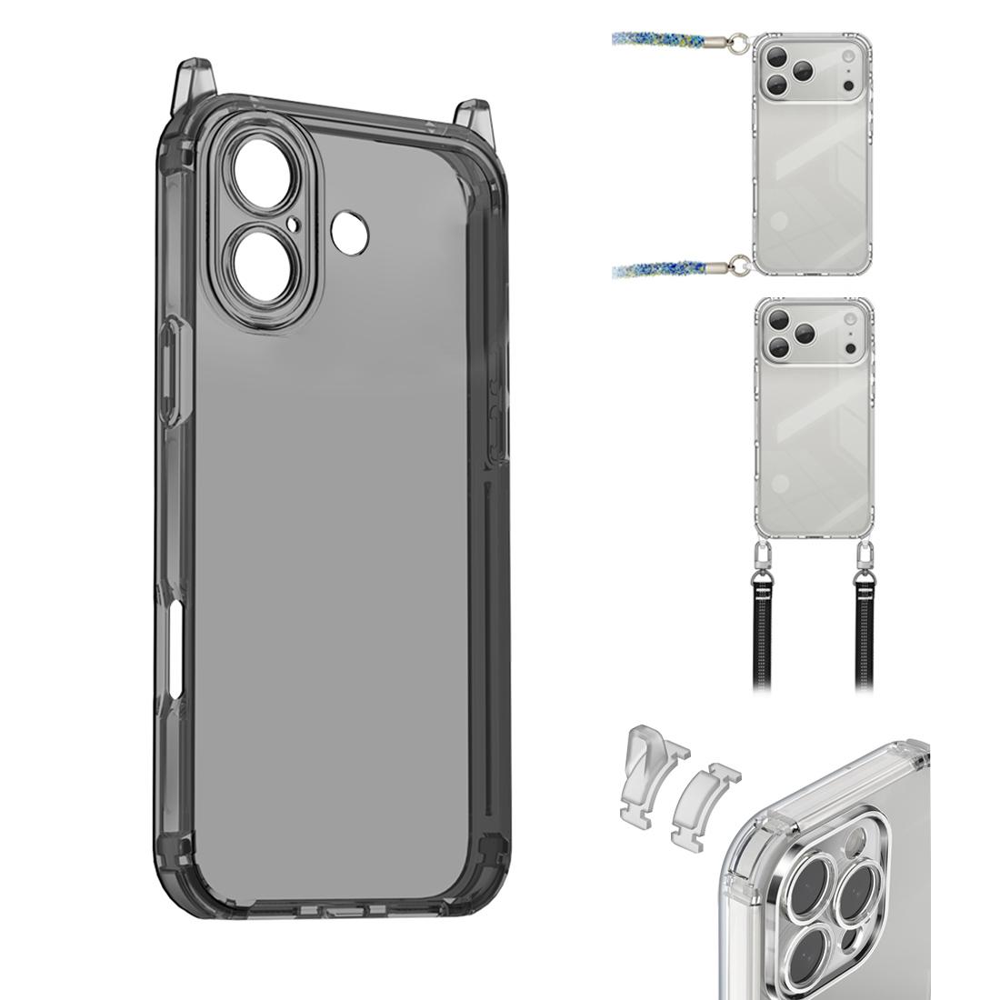 For iPhone 17 XDcase Candy DIY Detachable Lanyard Hole Shockproof Phone Case(Transparent Black) - Shopkiz.com