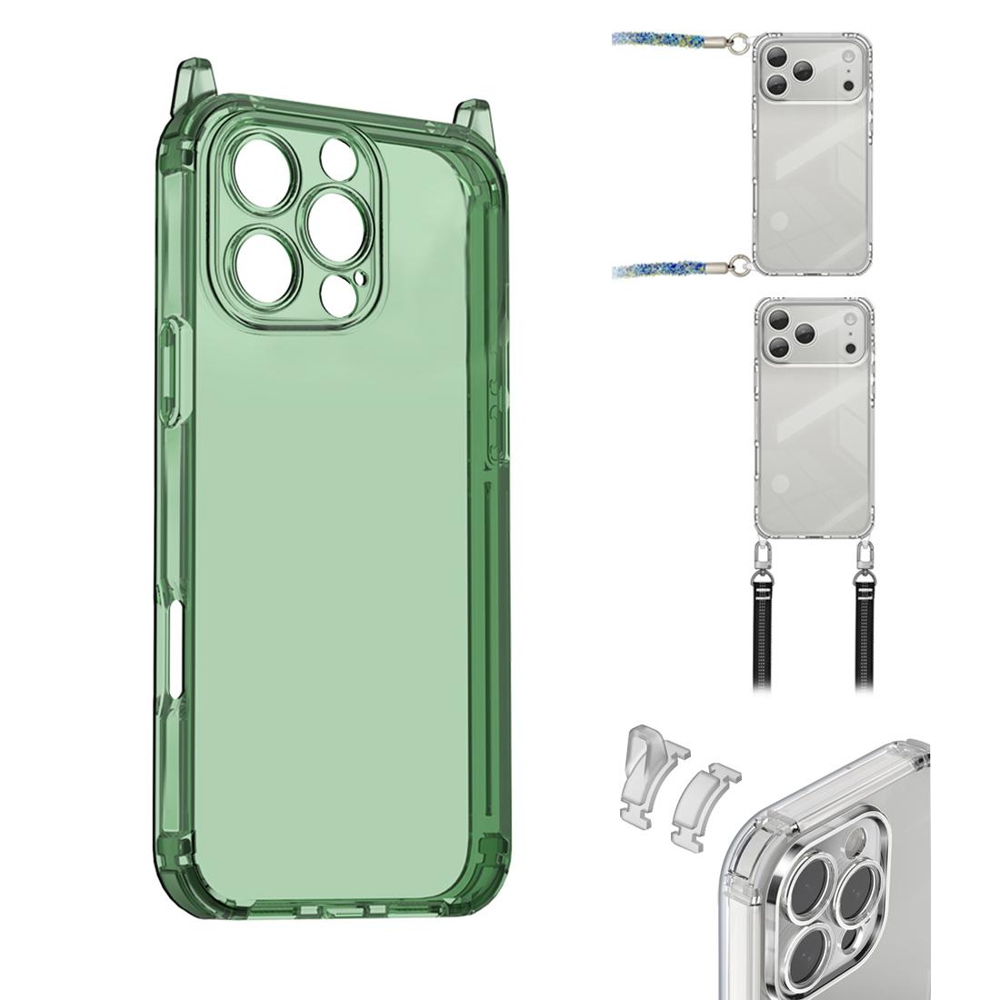 For iPhone 16 Pro Max XDcase Candy DIY Detachable Lanyard Hole Shockproof Phone Case(Transparent Green) - Shopkiz.com