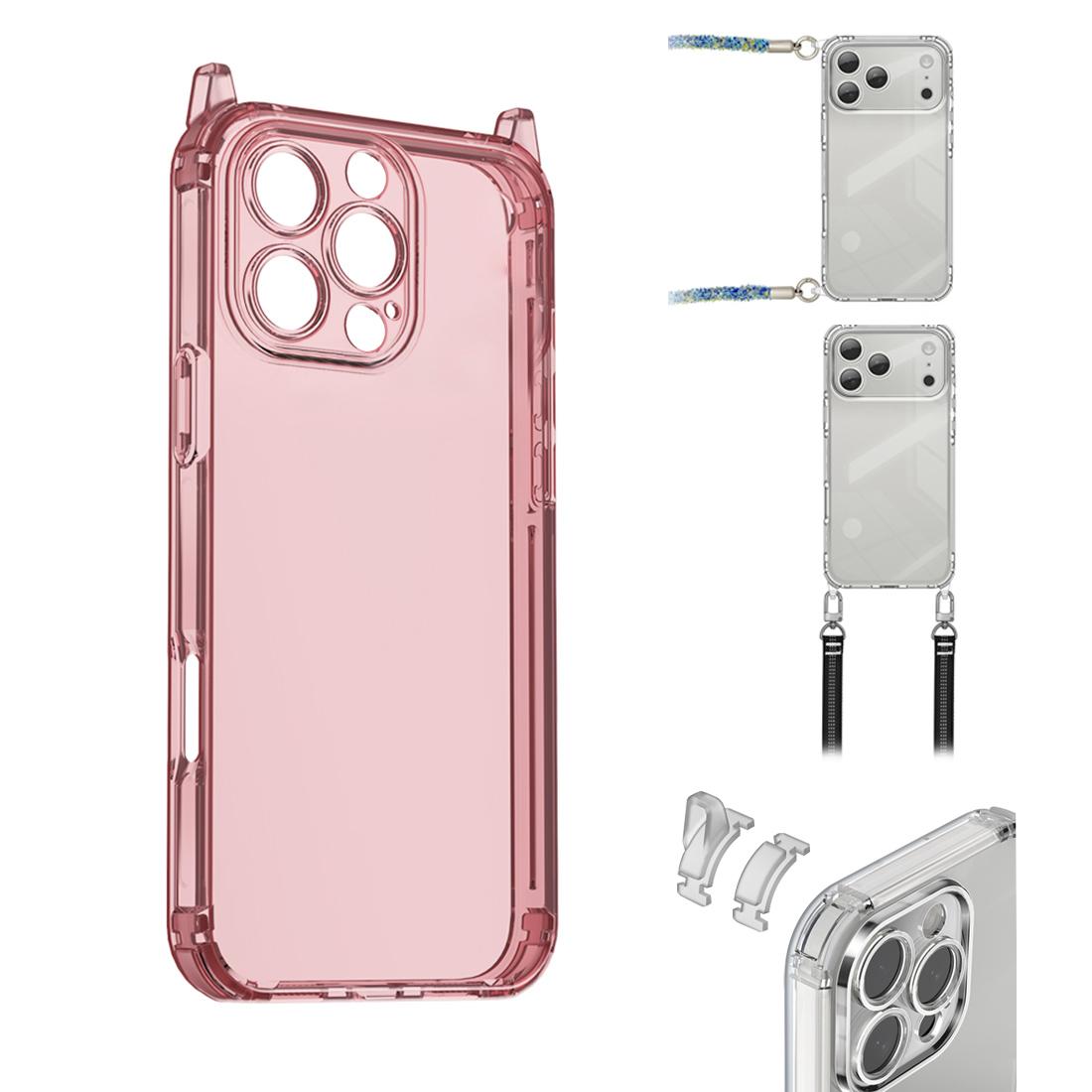 For iPhone 16 Pro XDcase Candy DIY Detachable Lanyard Hole Shockproof Phone Case(Transparent Pink) - Shopkiz.com