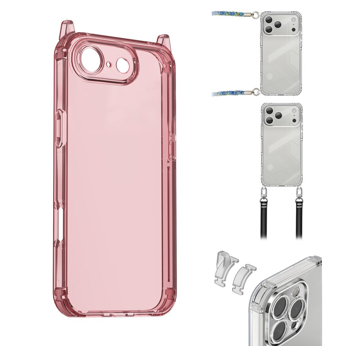 For iPhone 17e / 16e XDcase Candy DIY Detachable Lanyard Hole Shockproof Phone Case(Transparent Pink) - Shopkiz.com
