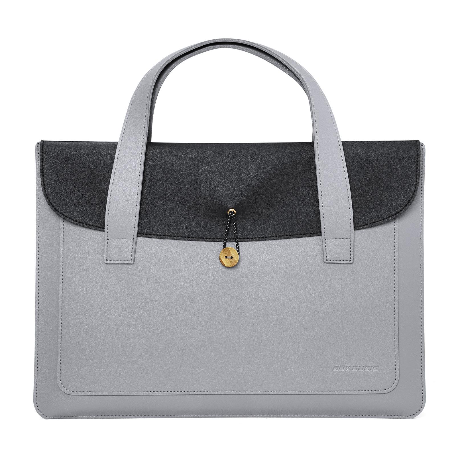 DUX DUCIS AURA Series Vegan Leather Laptop Handbag For 15-16 inch(Grey + Black) - Shopkiz.com