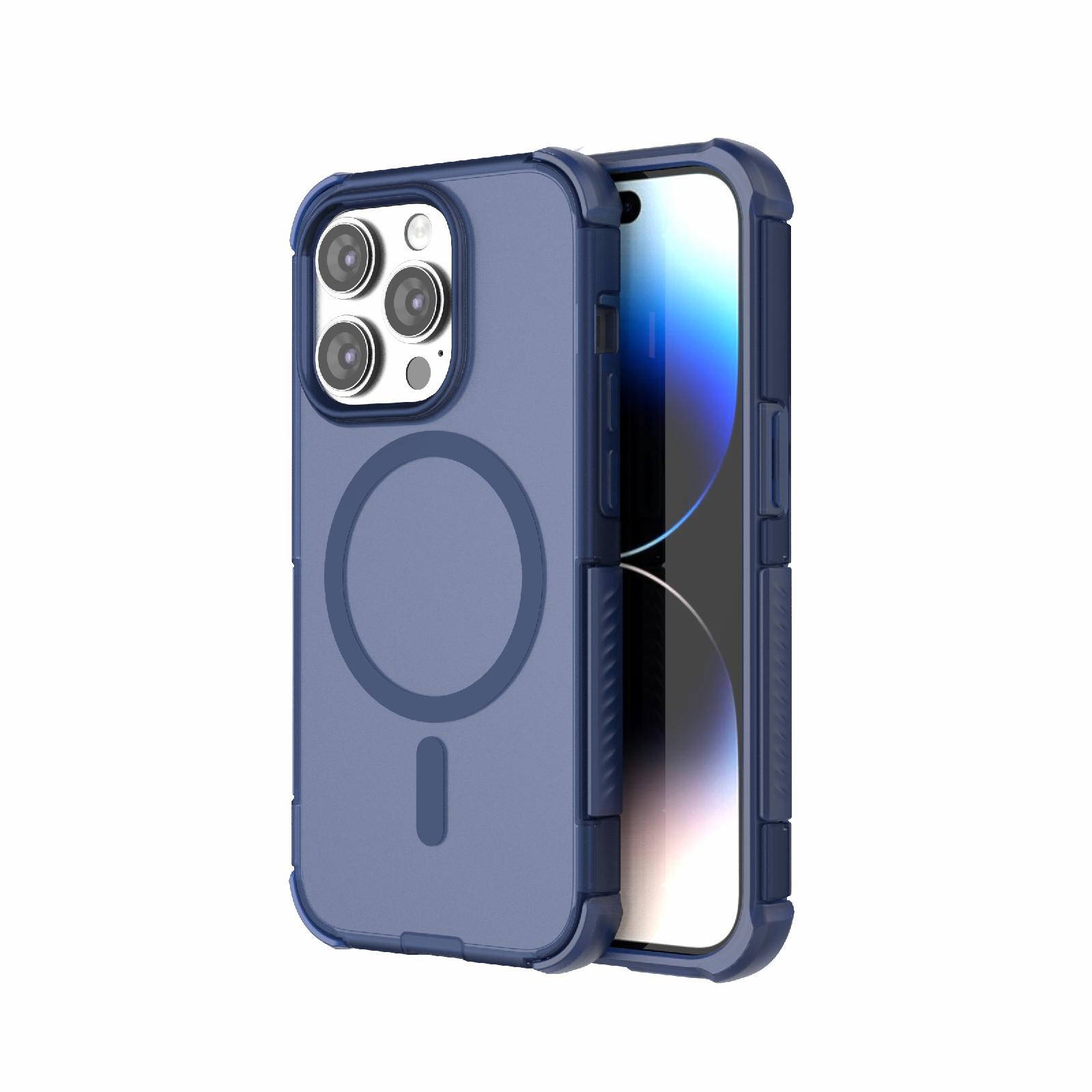 For iPhone 14 Pro Skin-friendly Magnetic PC + TPU Hybrid Shockproof Phone Case(Blue) - Shopkiz.com