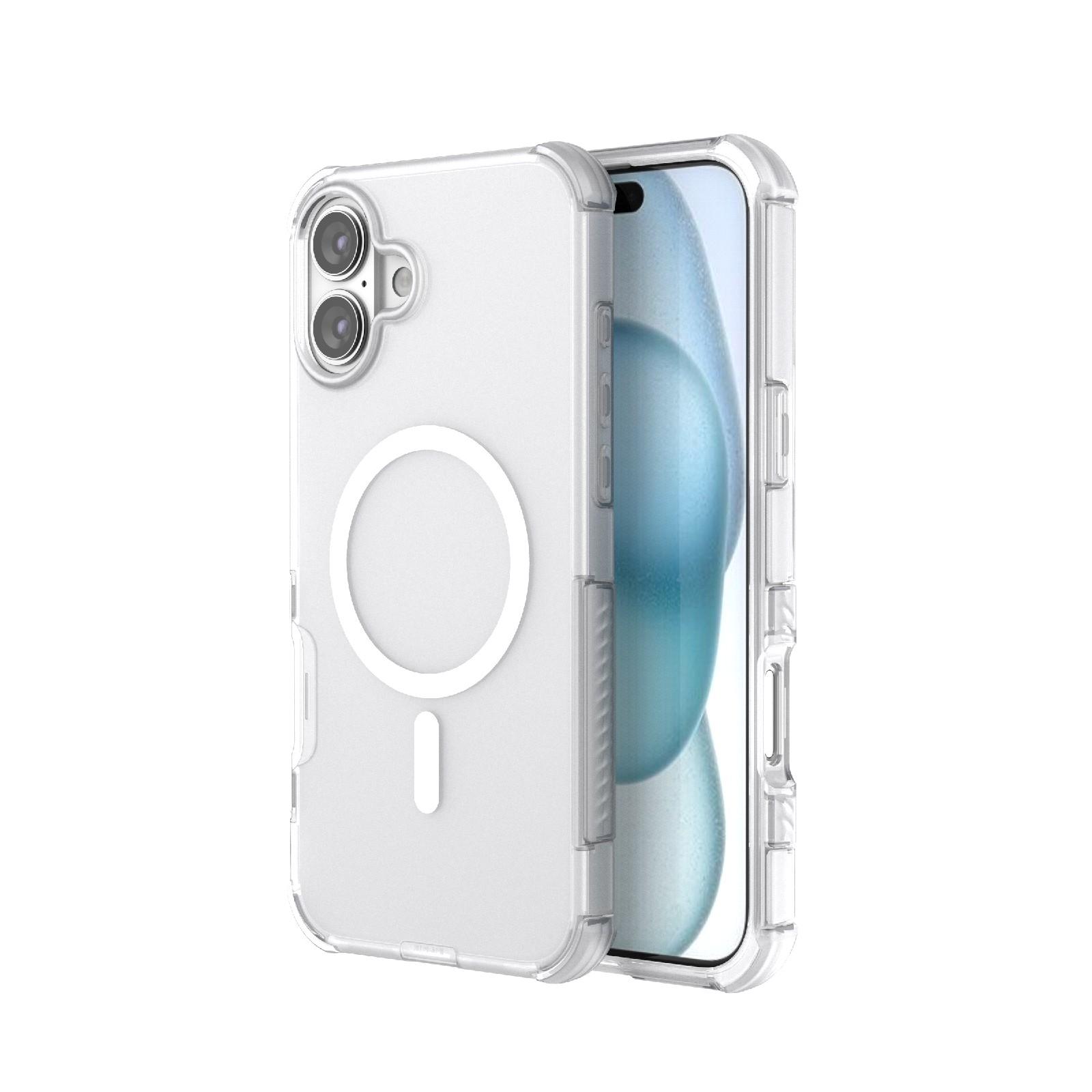 For iPhone 16 Plus Skin-friendly Magnetic PC + TPU Hybrid Shockproof Phone Case(White) - Shopkiz.com
