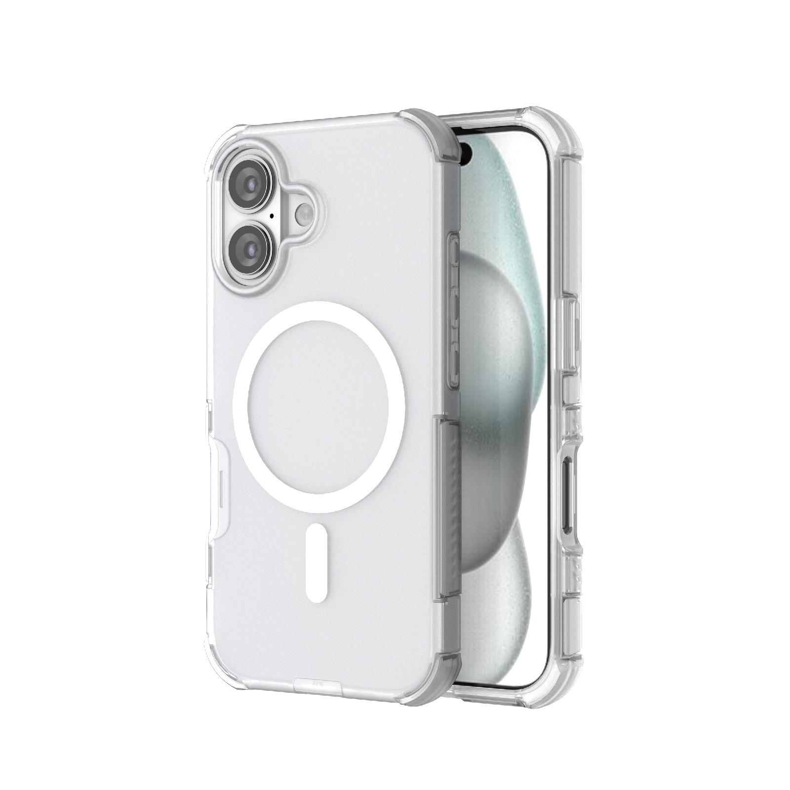 For iPhone 16 Skin-friendly Magnetic PC + TPU Hybrid Shockproof Phone Case(White) - Shopkiz.com