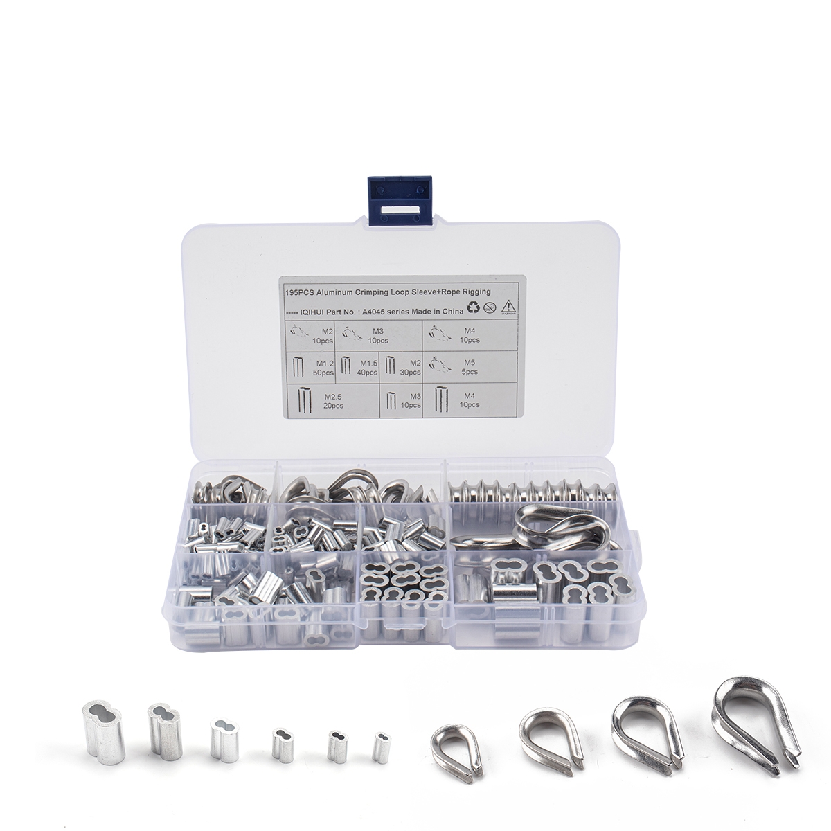 195 PCS M2 / M3 / M4 / M5 304 Stainless Steel Cable Rope Thimble Triangle Ring with 8-shaped Aluminum Cover - Shopkiz.com