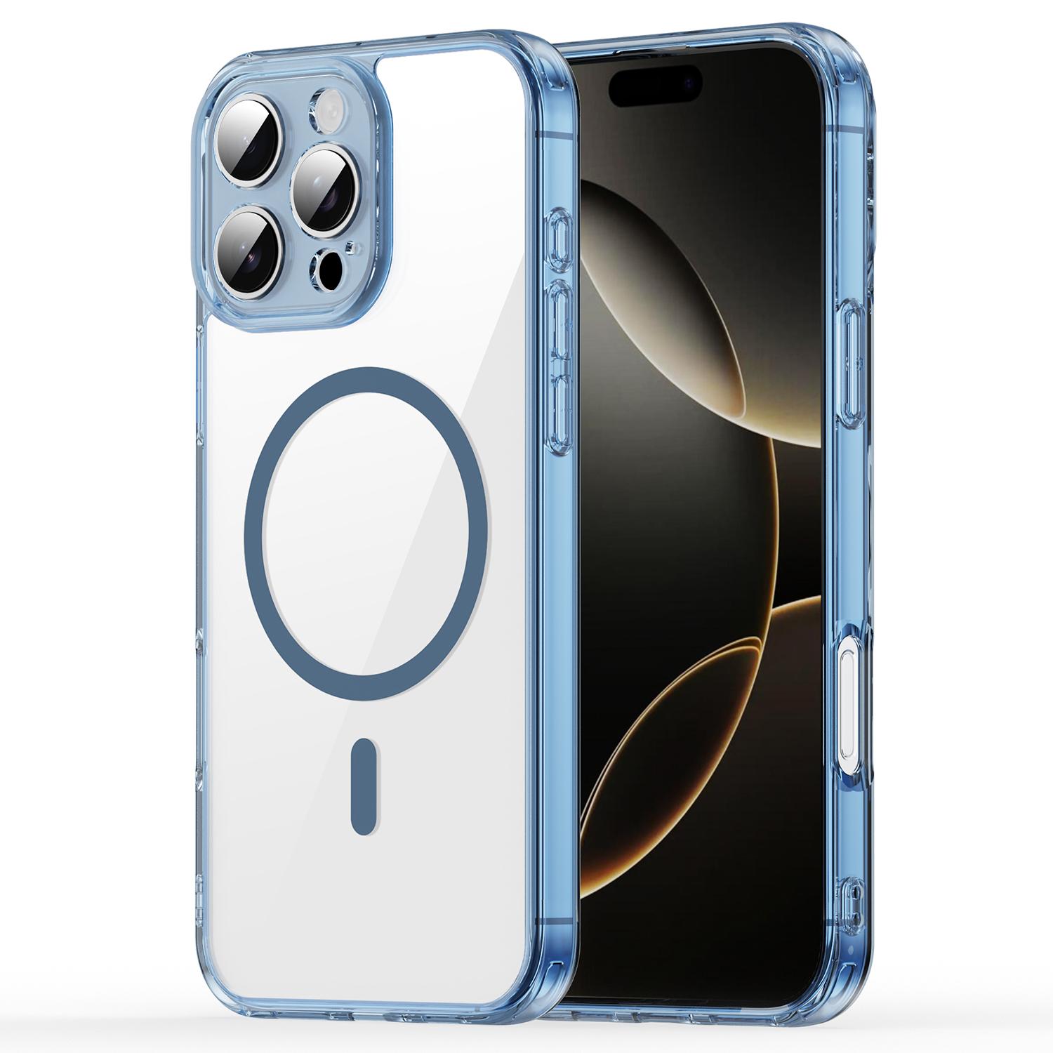 For iPhone 16 Pro Max PC Hybrid TPU Airbag Shockproof MagSafe Phone Case(Transparent Blue) - Shopkiz.com