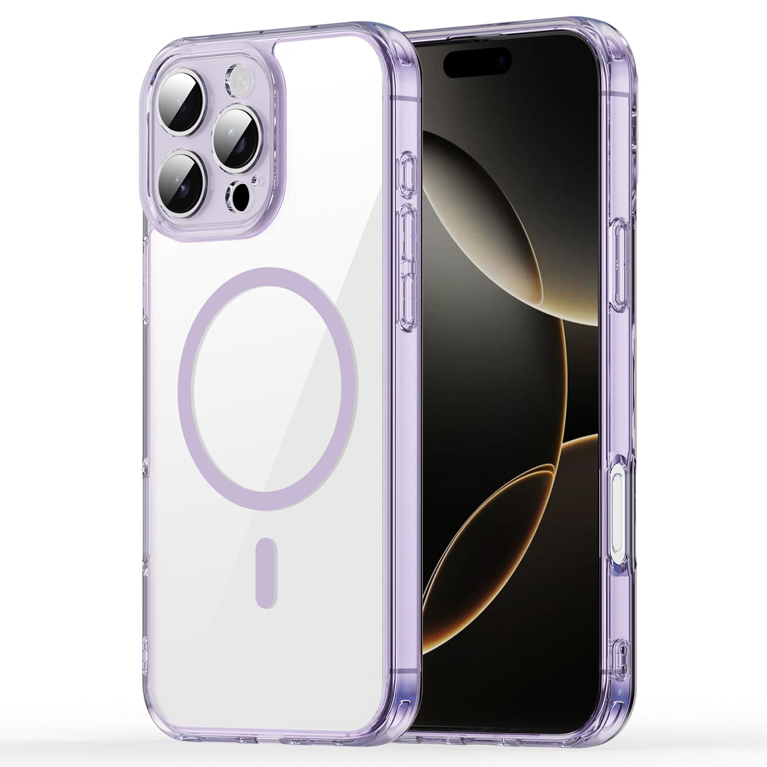 For iPhone 16 Pro Max PC Hybrid TPU Airbag Shockproof MagSafe Phone Case(Transparent Purple) - Shopkiz.com