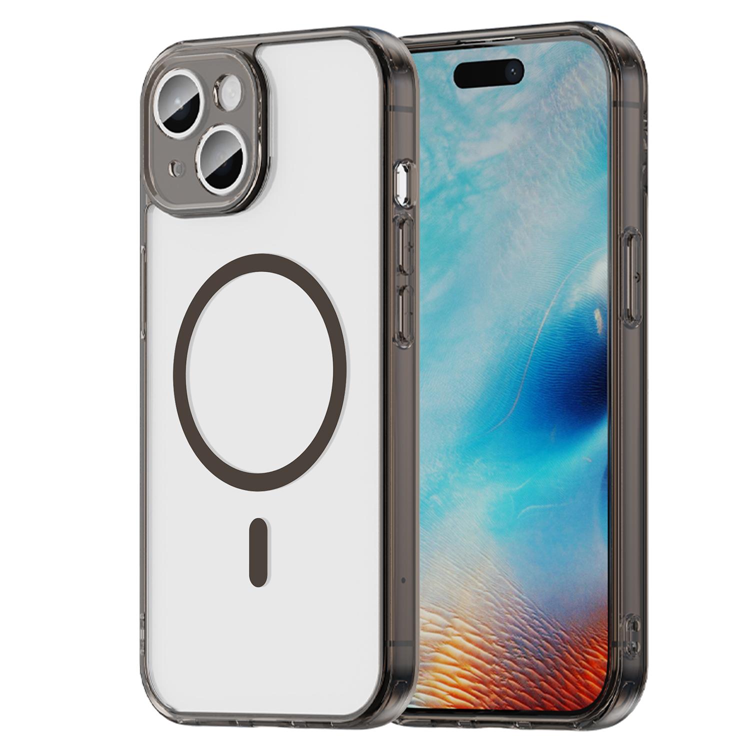 For iPhone 15 PC Hybrid TPU Airbag Shockproof MagSafe Phone Case(Transparent Black) - Shopkiz.com