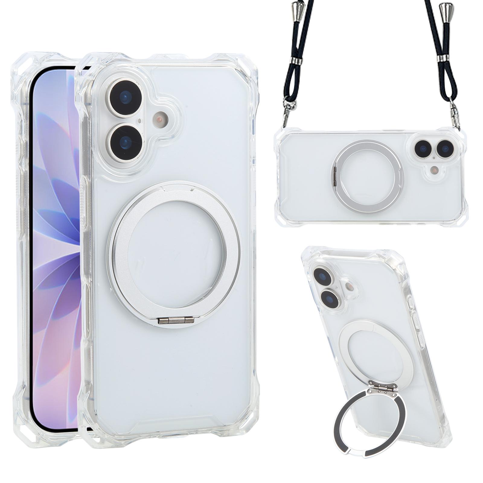For iPhone 17 XDcase Pivot Stand Four-Corner Hole Magnetic Phone Case, Lanyard Not Included(Transparent) - Shopkiz.com