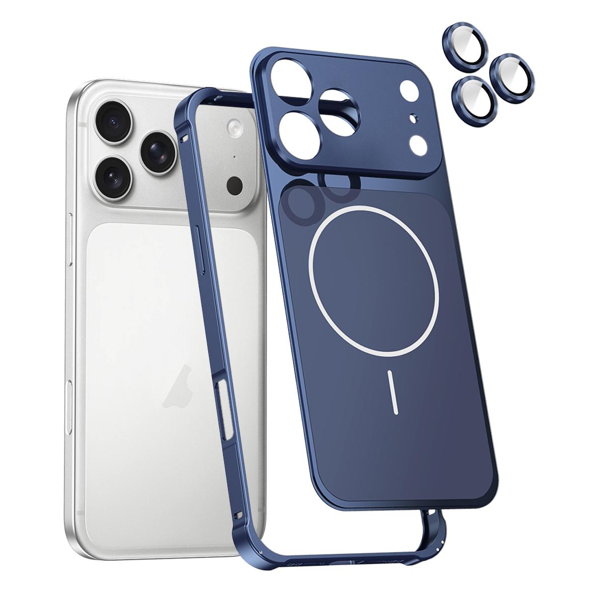 For iPhone 17 Pro Max Change to 17 Series X1 Metal Frame + Lens Magnetic Phone Case(Blue) - Shopkiz.com