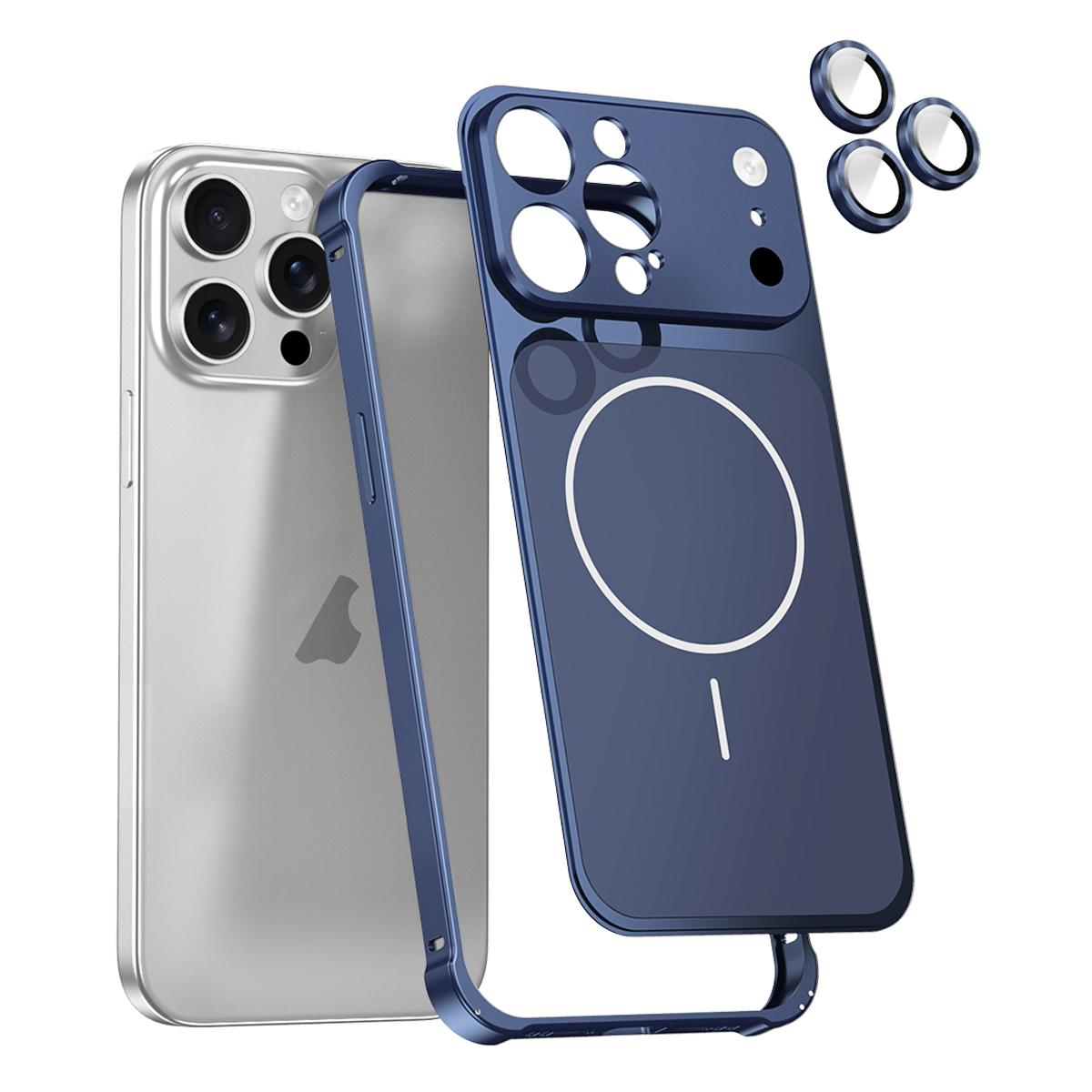 For iPhone 13 Pro Max Change to 17 Series X1 Metal Frame + Lens Magnetic Phone Case(Blue) - Shopkiz.com