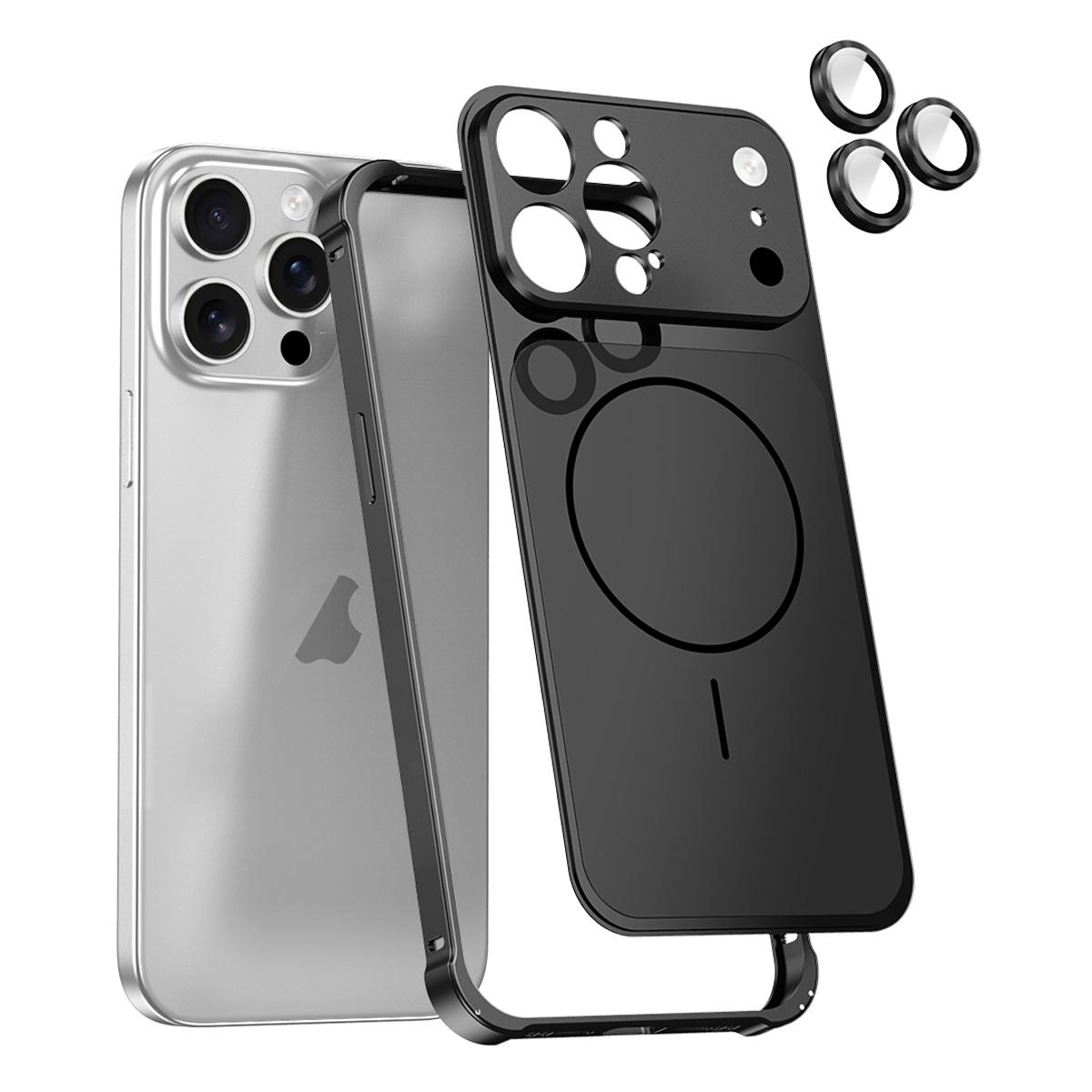For iPhone 14 Pro Max Change to 17 Series X1 Metal Frame + Lens Magnetic Phone Case(Black) - Shopkiz.com