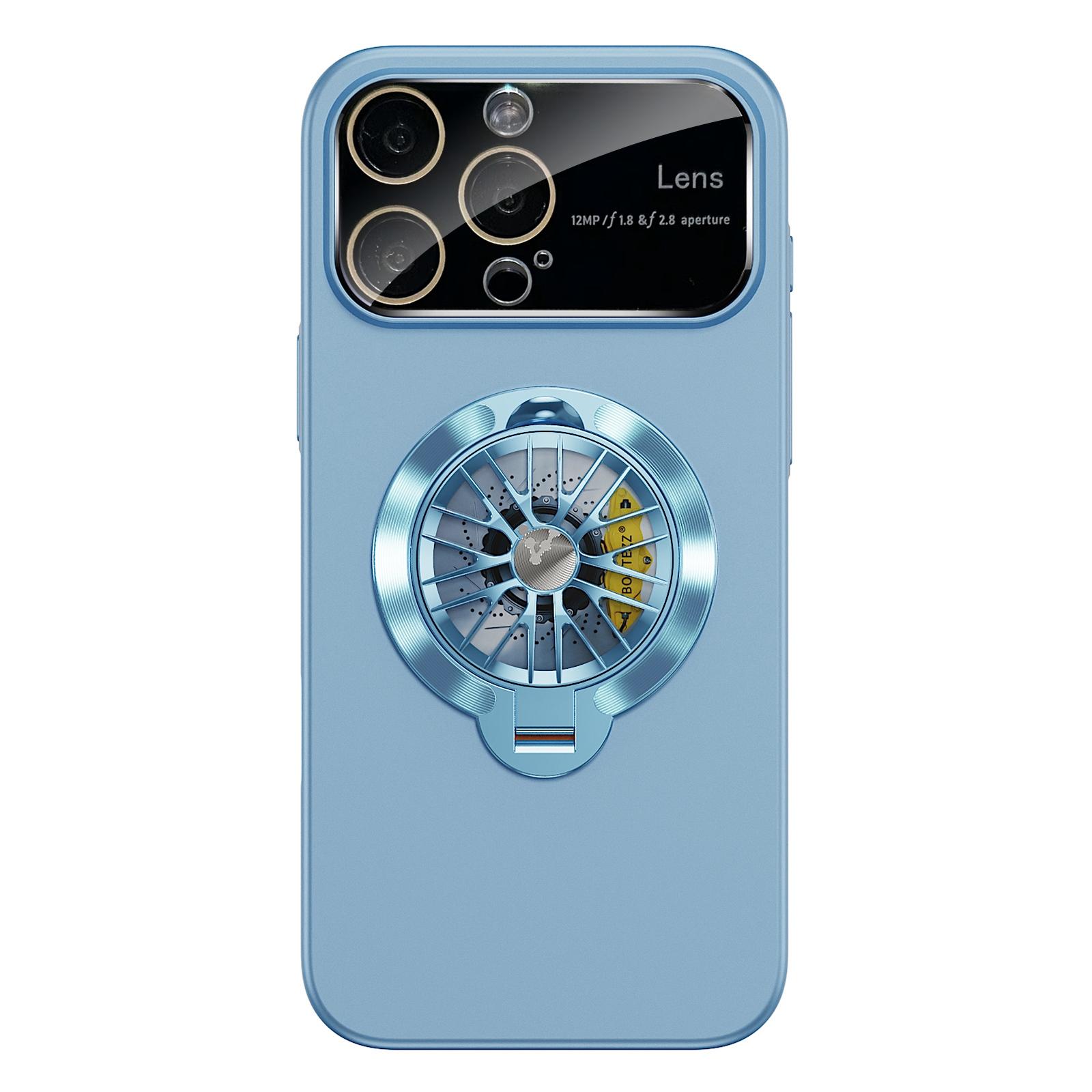 For iPhone 12 Pro Max Glaze PC Camera Window Gyro Kickstand Magnetic Phone Case(Blue) - Shopkiz.com