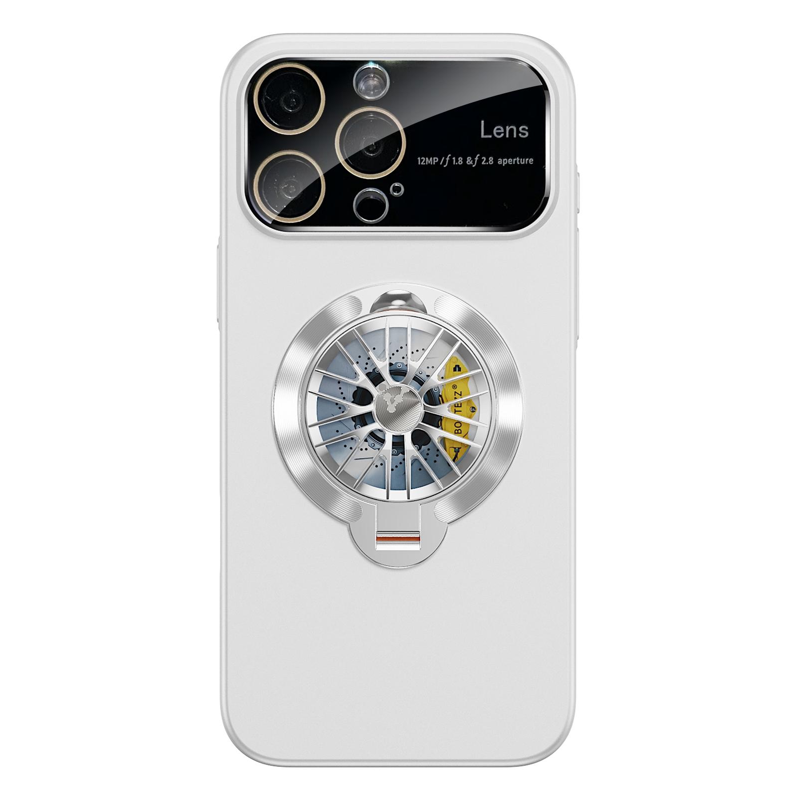 For iPhone 12 Pro Max Glaze PC Camera Window Gyro Kickstand Magnetic Phone Case(White) - Shopkiz.com