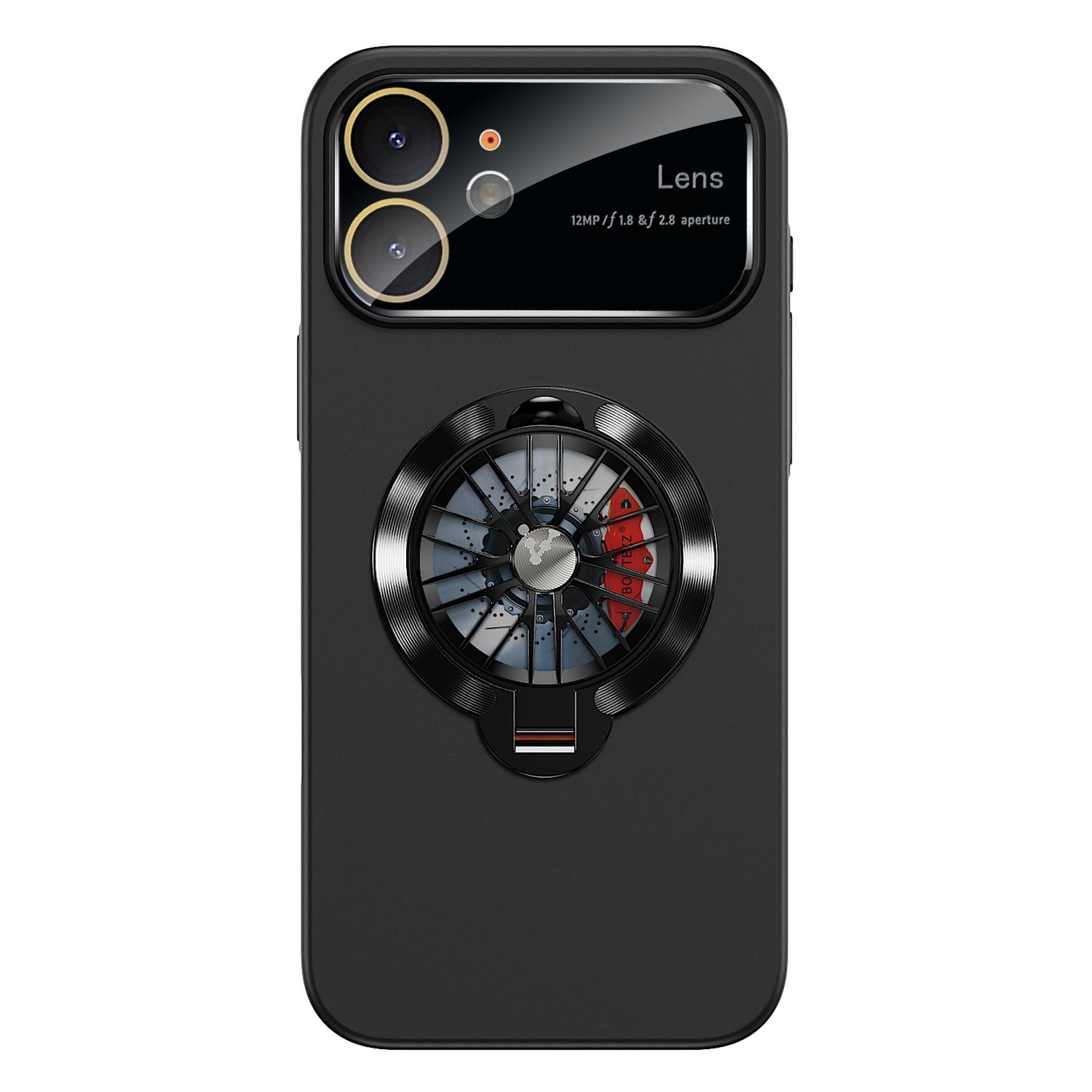 For iPhone 12 Glaze PC Camera Window Gyro Kickstand Magnetic Phone Case(Black) - Shopkiz.com