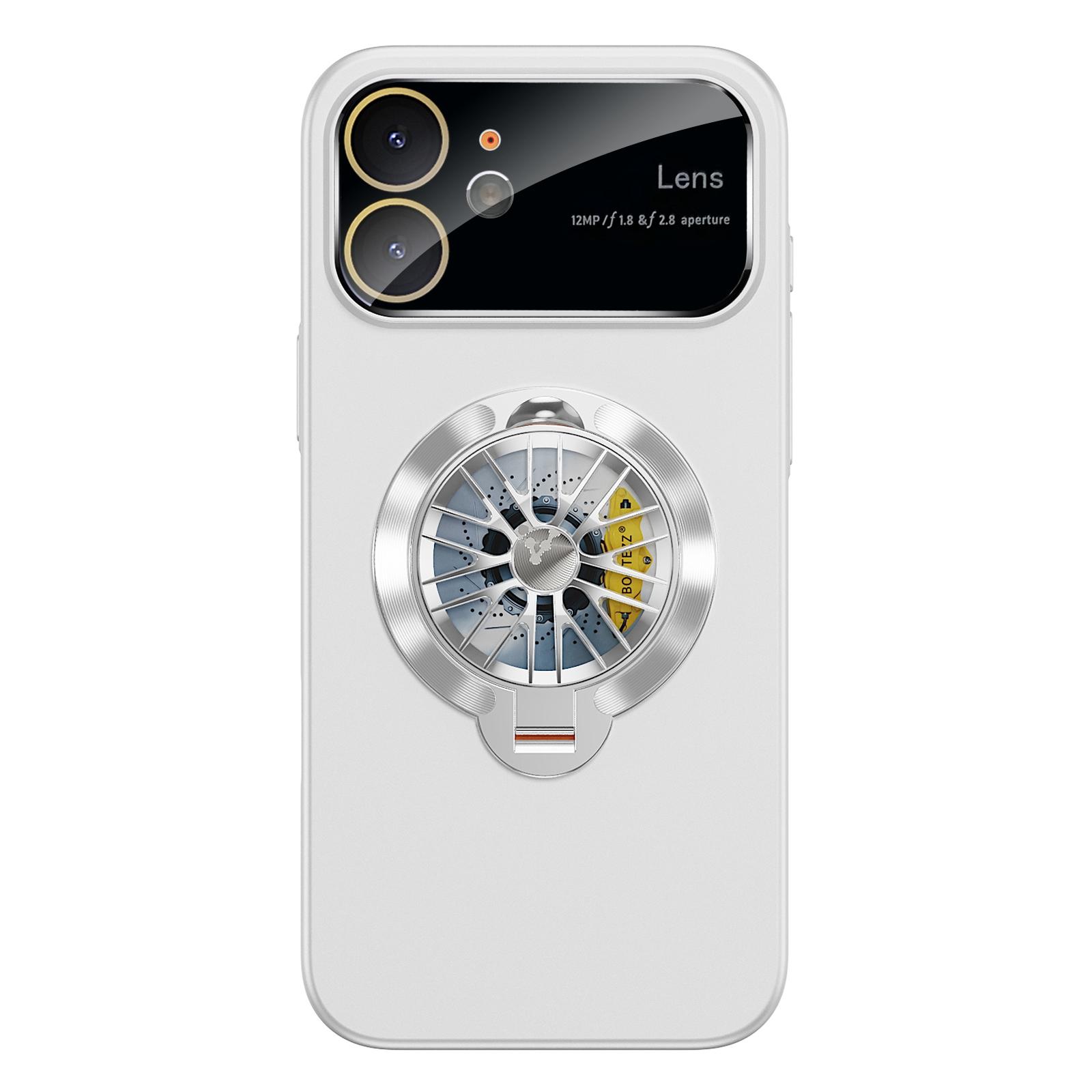 For iPhone 12 Glaze PC Camera Window Gyro Kickstand Magnetic Phone Case(White) - Shopkiz.com