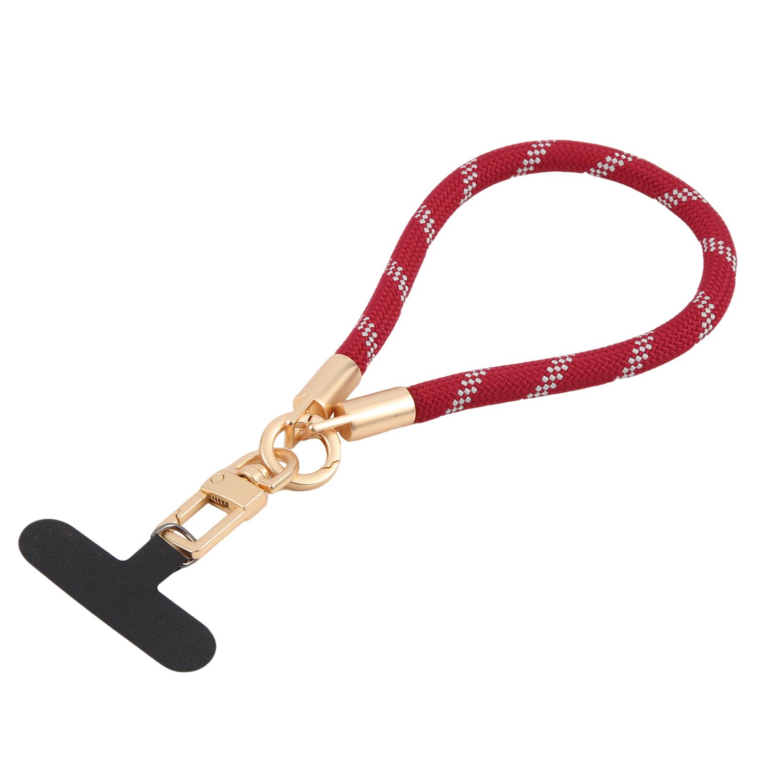Gold-Tone Buckle Short Phone Lanyard Wrist Strap(Red White Plaid) - Shopkiz.com