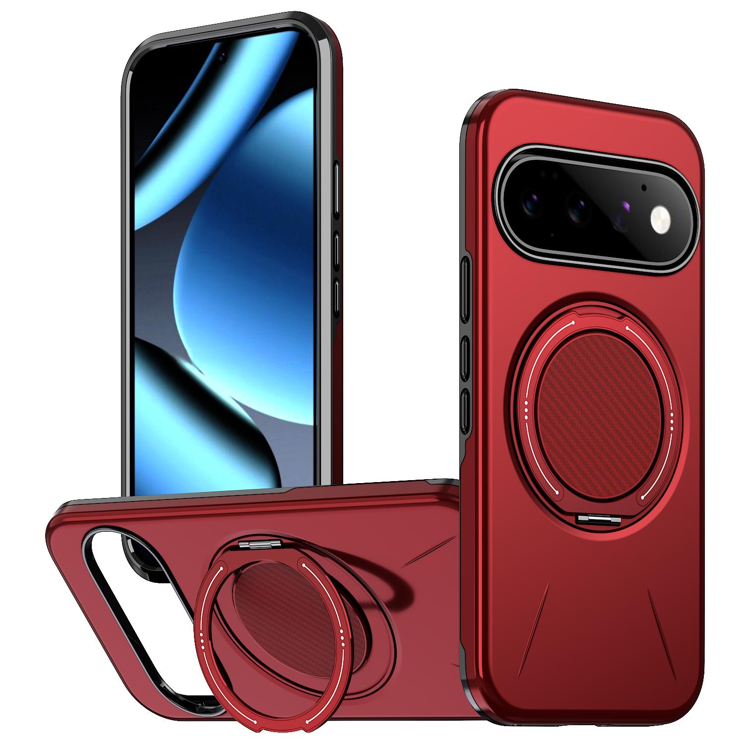 For Google Pixel 11 Pro XL Metal Rotation Holder MagSafe TPU Hybrid PC Phone Case(Red) - Shopkiz.com