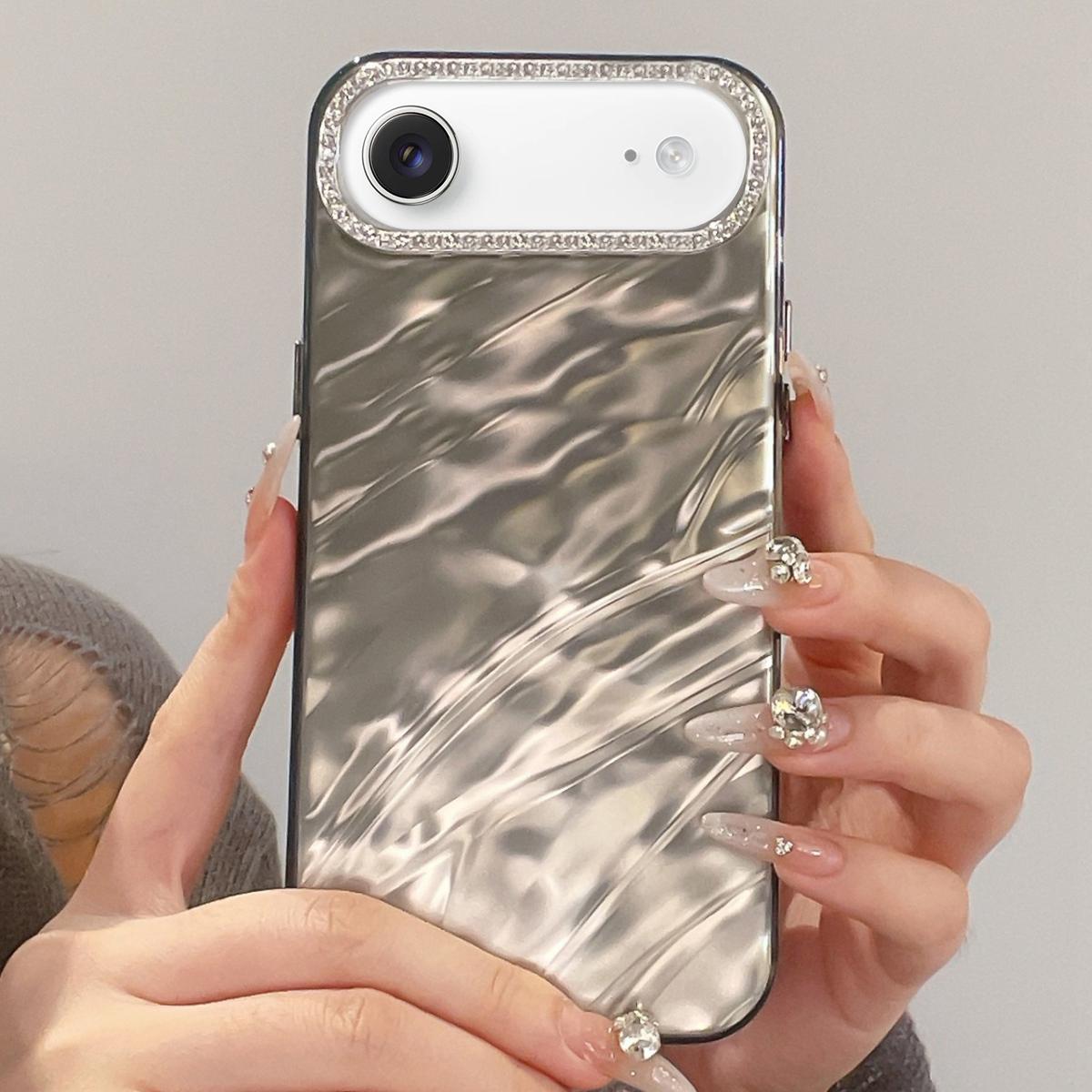 For iPhone Air Rhinestone Lens Frame Wrinkled Design Phone Case(Transparent Black) - Shopkiz.com