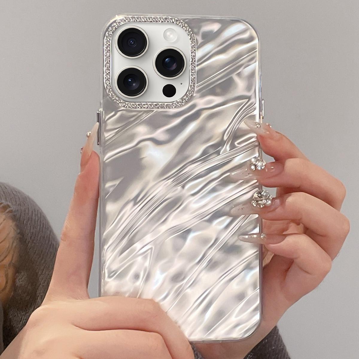 For iPhone 15 Pro Rhinestone Lens Frame Wrinkled Design Phone Case(Transparent) - Shopkiz.com