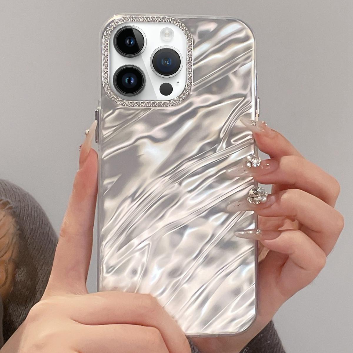 For iPhone 13 Pro Max Rhinestone Lens Frame Wrinkled Design Phone Case(Transparent) - Shopkiz.com