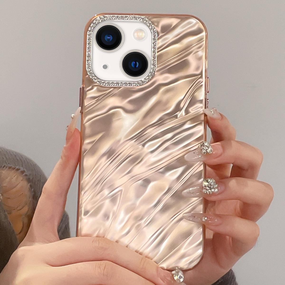 For iPhone 13 Rhinestone Lens Frame Wrinkled Design Phone Case(Transparent Pink) - Shopkiz.com