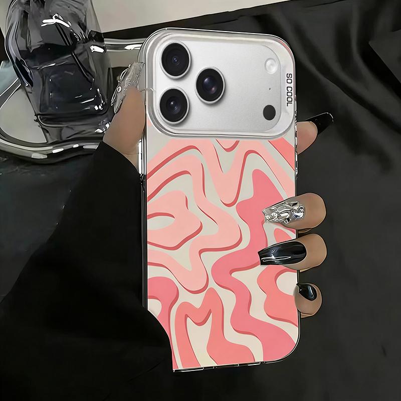 For iPhone 17 Pro Max Wavy Stripes Pattern Frosted IMD 2-in-1 PC Phone Case(Pink) - Shopkiz.com