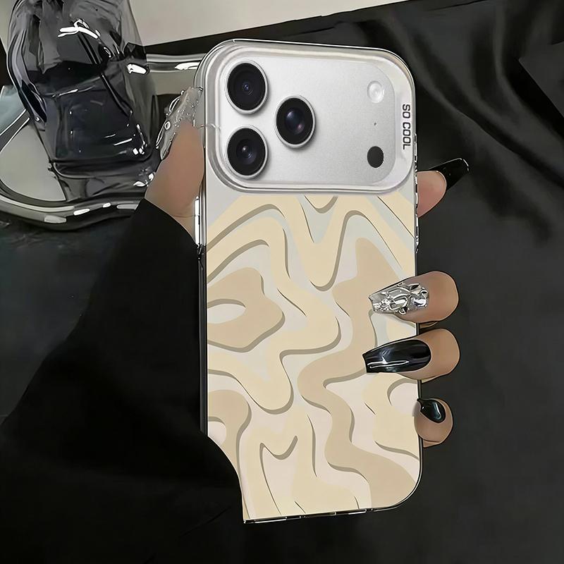 For iPhone 17 Pro Wavy Stripes Pattern Frosted IMD 2-in-1 PC Phone Case(Khaki) - Shopkiz.com