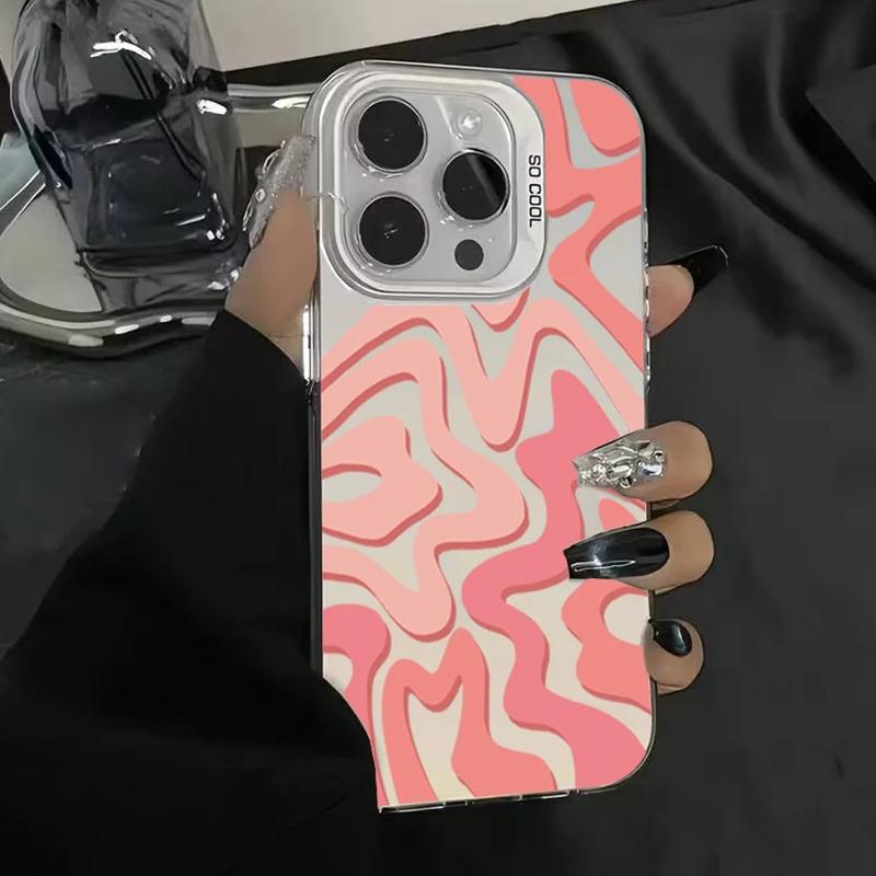 For iPhone 16 Pro Max Wavy Stripes Pattern Frosted IMD 2-in-1 PC Phone Case(Pink) - Shopkiz.com