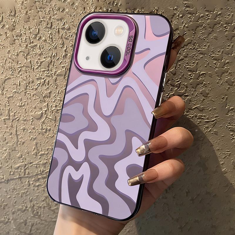 For iPhone 14 Wavy Stripes Pattern Frosted IMD 2-in-1 PC Phone Case(Purple) - Shopkiz.com