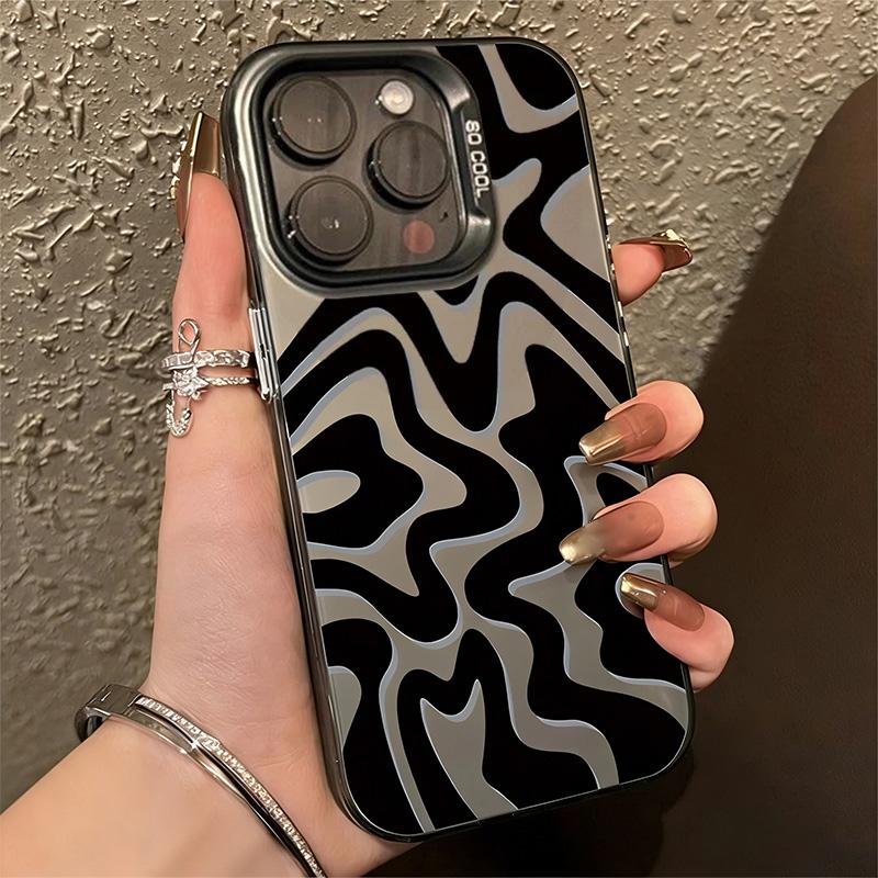 For iPhone 13 Pro Wavy Stripes Pattern Frosted IMD 2-in-1 PC Phone Case(Black) - Shopkiz.com