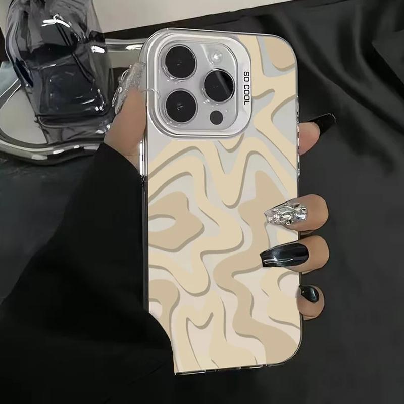For iPhone 13 Pro Wavy Stripes Pattern Frosted IMD 2-in-1 PC Phone Case(Khaki) - Shopkiz.com