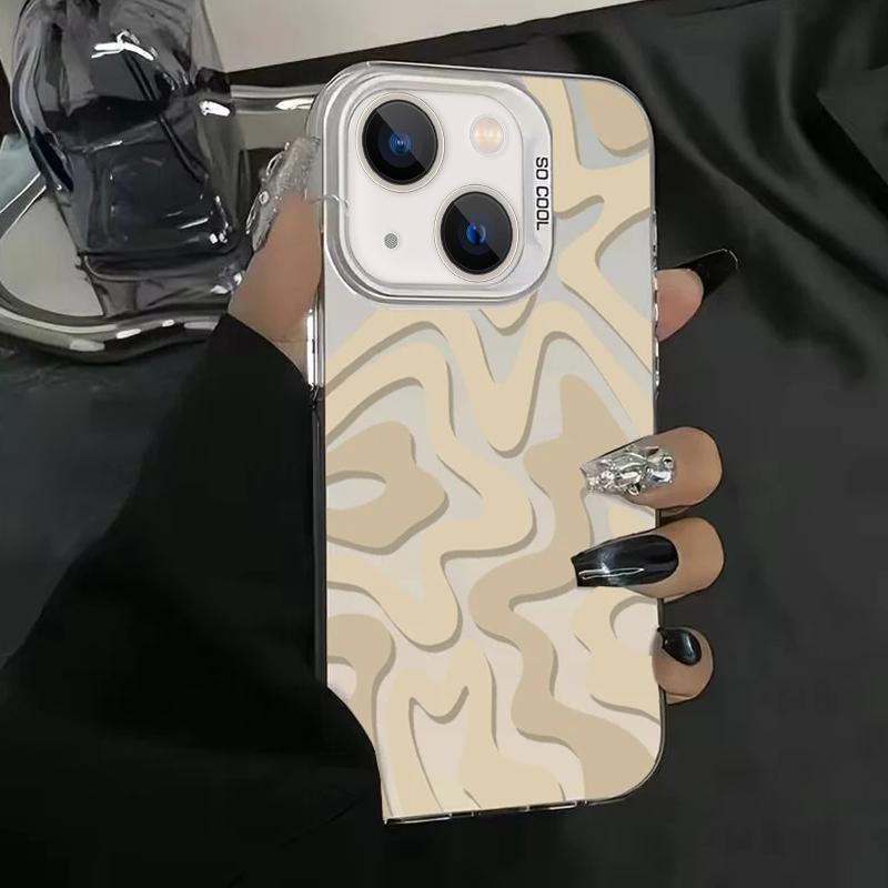 For iPhone 13 mini Wavy Stripes Pattern Frosted IMD 2-in-1 PC Phone Case(Khaki) - Shopkiz.com