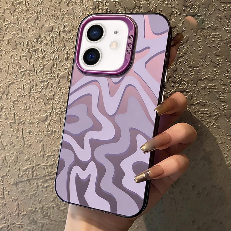 For iPhone 12 mini Wavy Stripes Pattern Frosted IMD 2-in-1 PC Phone Case(Purple) - Shopkiz.com