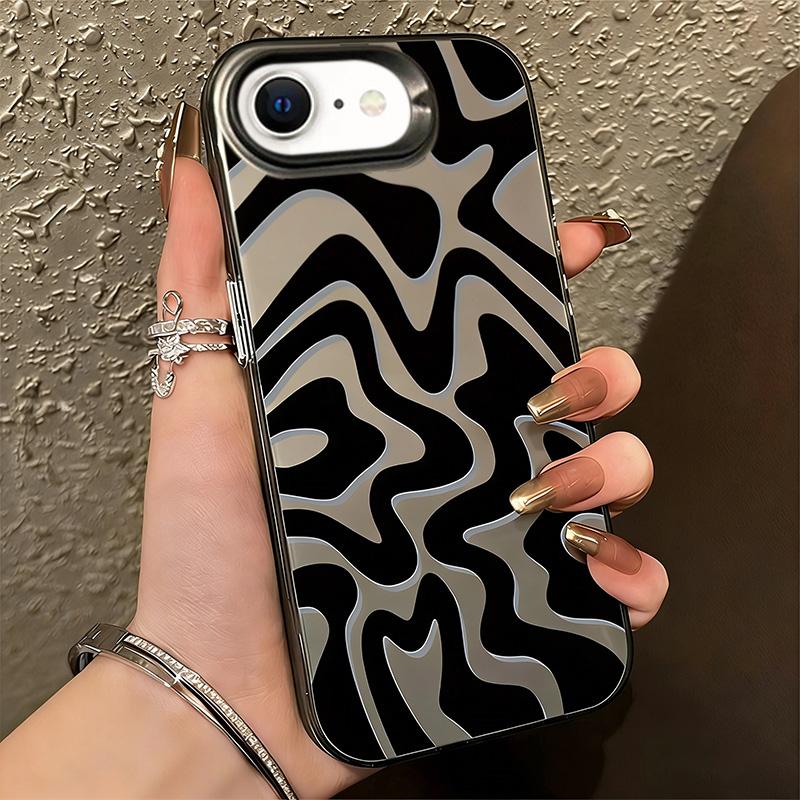 For iPhone 17e / 16e Wavy Stripes Pattern Frosted IMD 2-in-1 PC Phone Case(Black) - Shopkiz.com