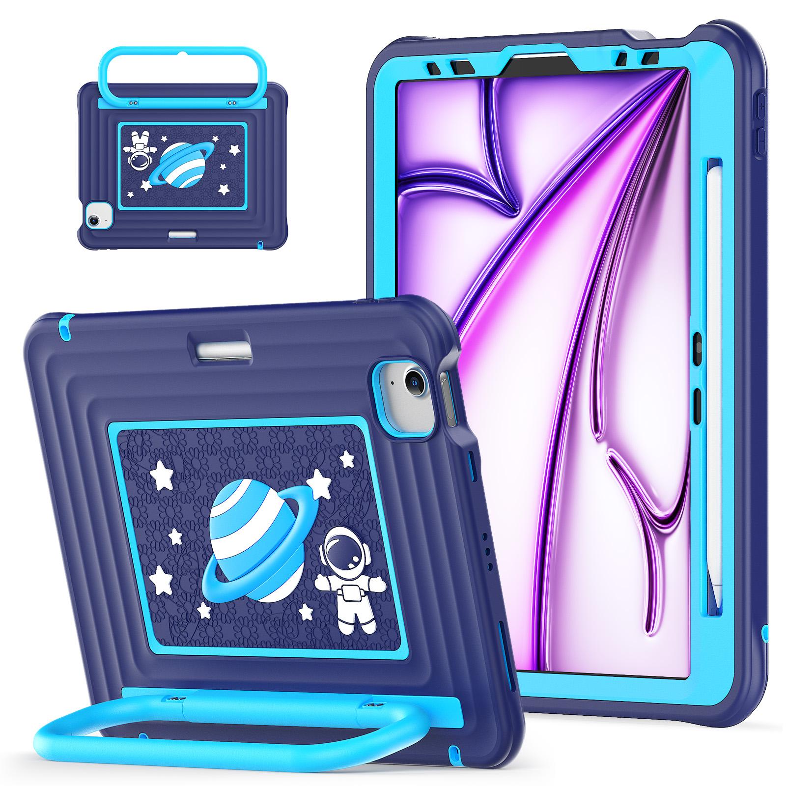 For iPad Air 11 2026 / 2025 / 2024 Handle Holder Silicone Hybrid PC Tablet Case with Shoulder Strap(Navy Blue) - Shopkiz.com