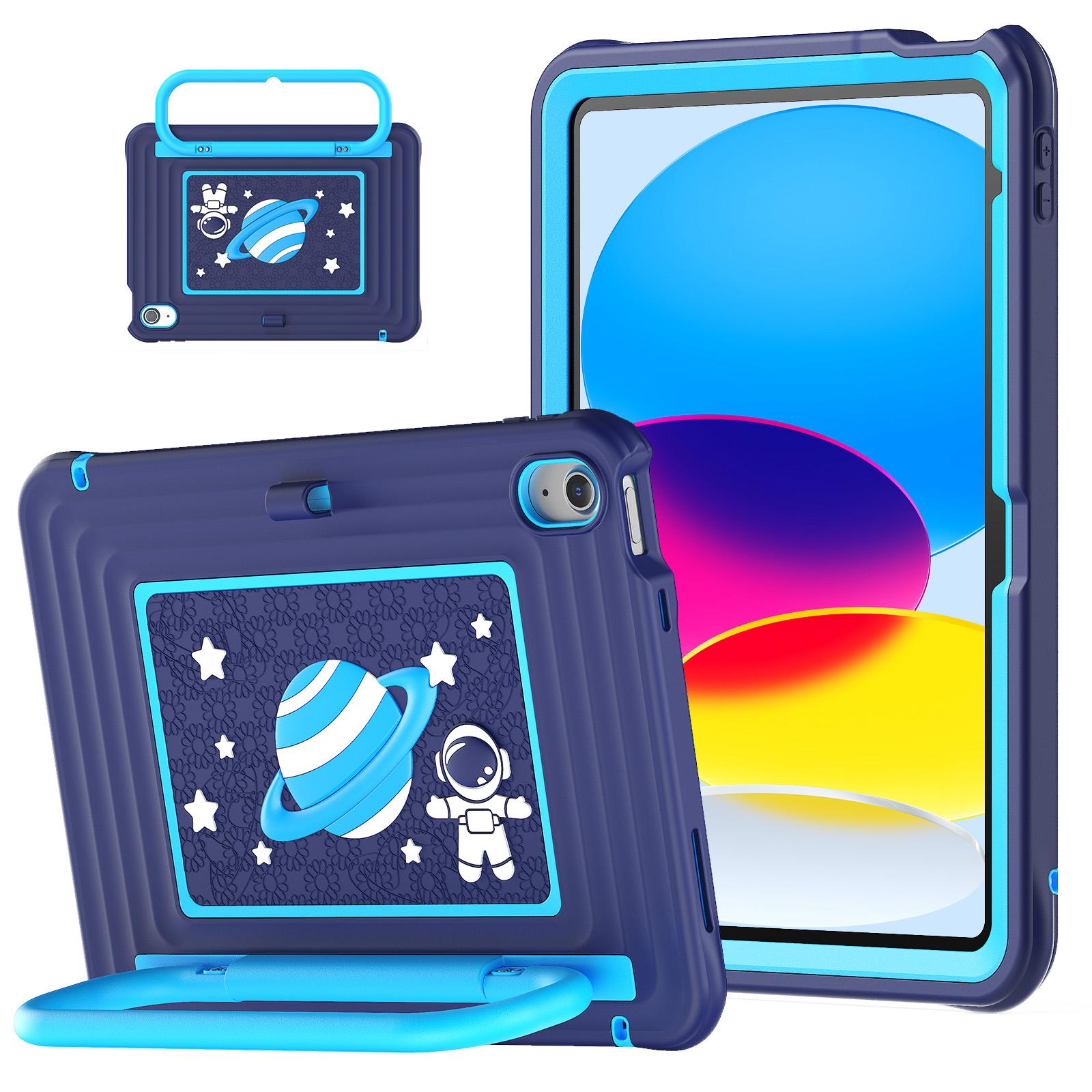For iPad 2025 / 2022 Handle Holder Silicone Hybrid PC Tablet Case with Shoulder Strap(Navy Blue) - Shopkiz.com