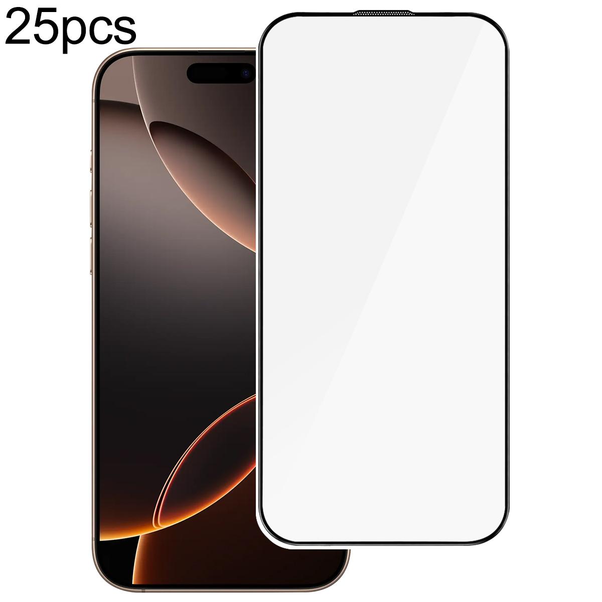 For iPhone 16 Pro Max 25pcs High Aluminum 380 Glue Silk Screen Printed Tempered Glass Film - Shopkiz.com
