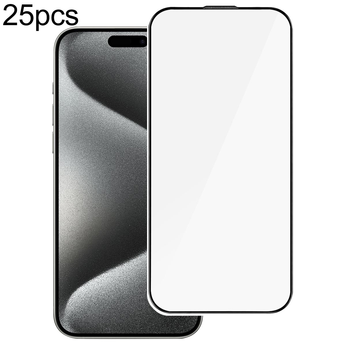 For iPhone 15 Pro Max 25pcs High Aluminum 380 Glue Silk Screen Printed Tempered Glass Film - Shopkiz.com