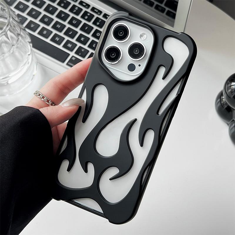 For iPhone 16 Pro Flame Hollow Cooling Spray Coated Frosted TPU Phone Case(Black) - Shopkiz.com