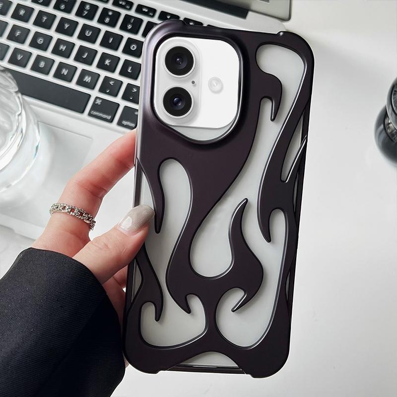 For iPhone 16 Plus Flame Hollow Cooling Spray Coated Frosted TPU Phone Case(Purple) - Shopkiz.com