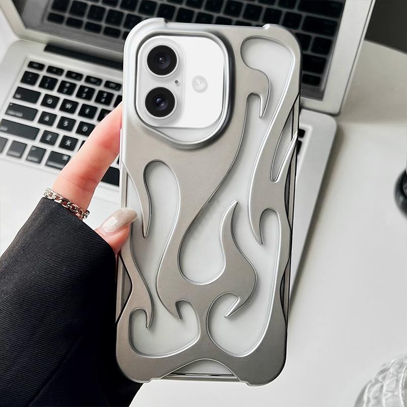 For iPhone 16 Flame Hollow Cooling Spray Coated Frosted TPU Phone Case(Silver) - Shopkiz.com
