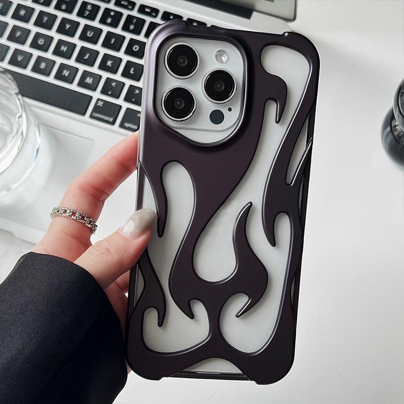 For iPhone 15 Pro Flame Hollow Cooling Spray Coated Frosted TPU Phone Case(Purple) - Shopkiz.com