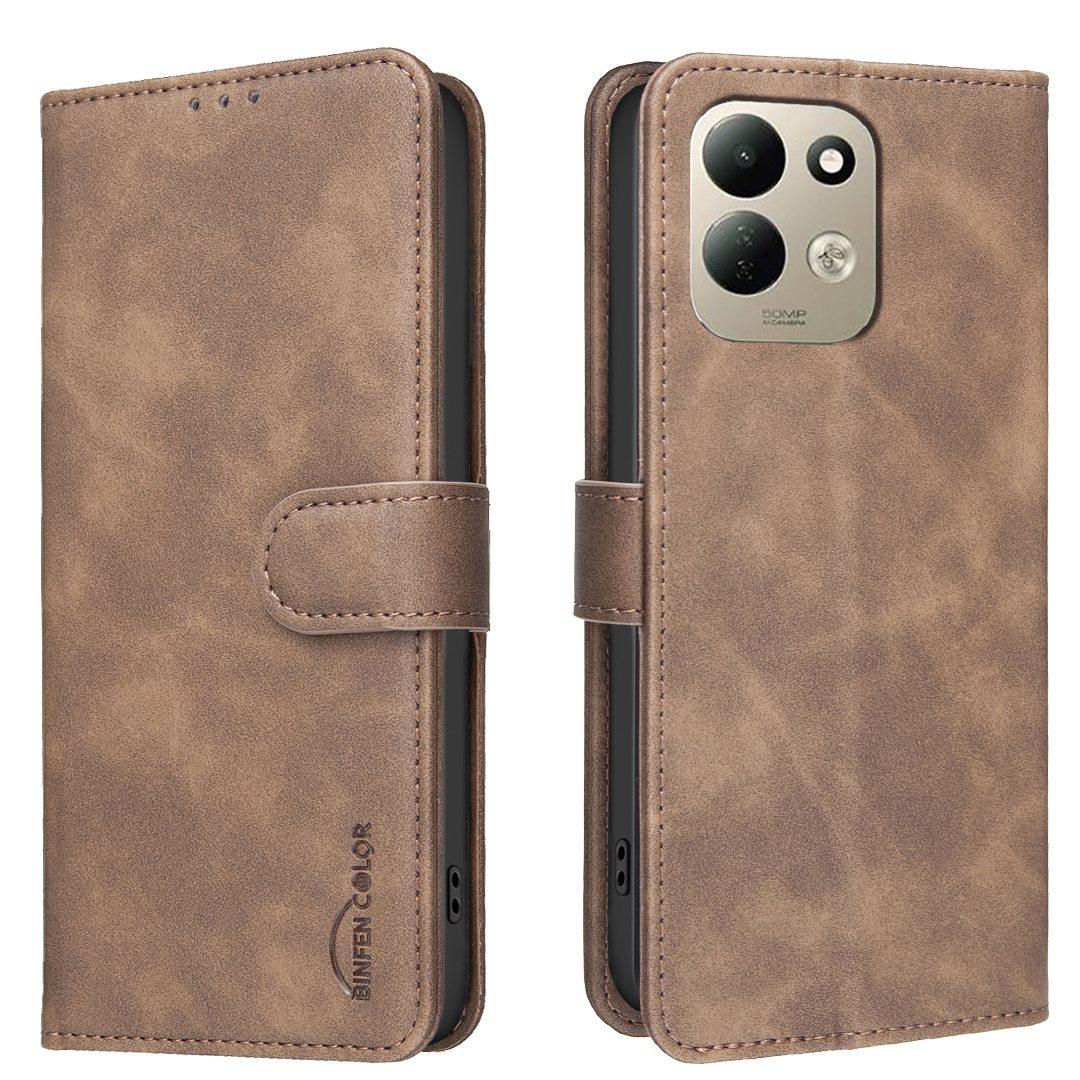 For Redmi 17 5G / 4G Global 170mm Solid Color Calfskin Texture RFID Vegan Leather Phone Case(Brown) - Shopkiz.com
