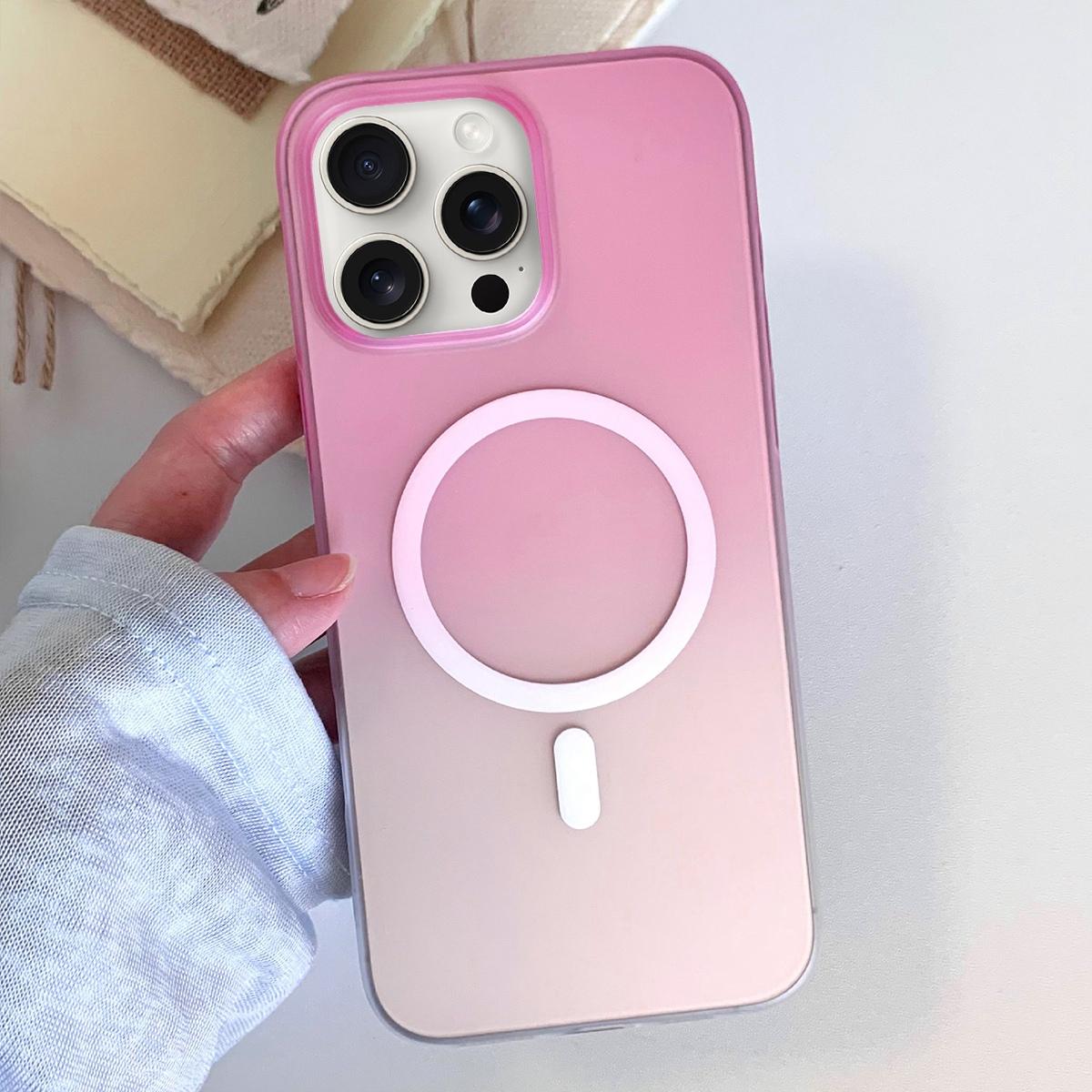 For iPhone 15 Pro Frosted Gradient TPU Magnetic Phone Case(Pink) - Shopkiz.com