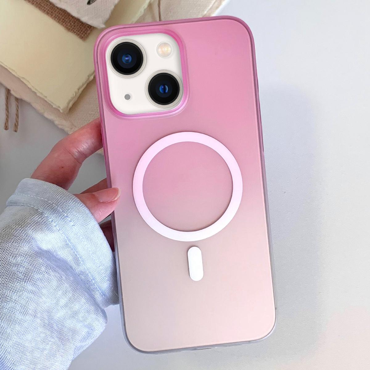 For iPhone 13 Frosted Gradient TPU Magnetic Phone Case(Pink) - Shopkiz.com