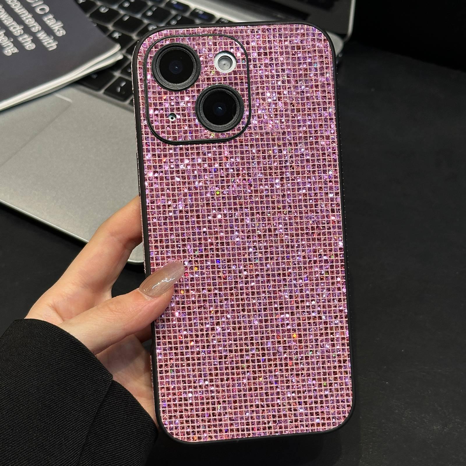 For iPhone 15 Acrylic Rhinestone Full Coverage Phone Case(Pink) - Shopkiz.com