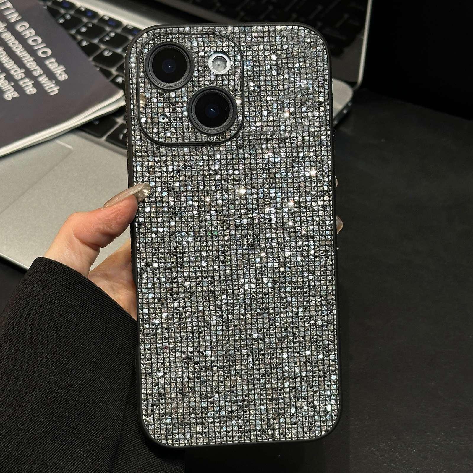 For iPhone 13 Acrylic Rhinestone Full Coverage Phone Case(Silver Grey) - Shopkiz.com